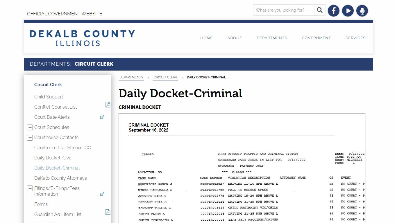 Daily Docket-Criminal - DeKalb County, Illinois